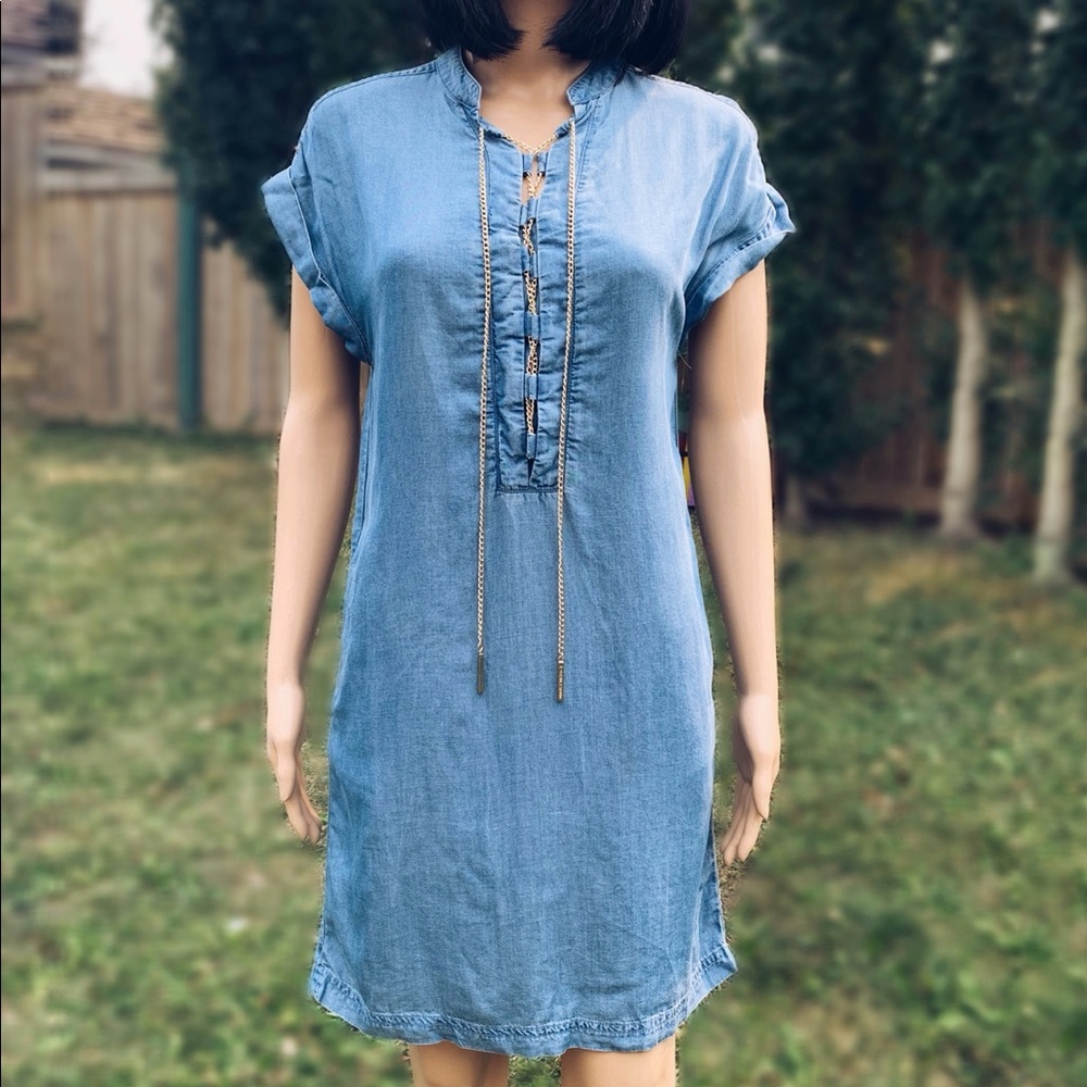 Michael Kors denim tunic with gold chain lacing - Picture 4 of 17